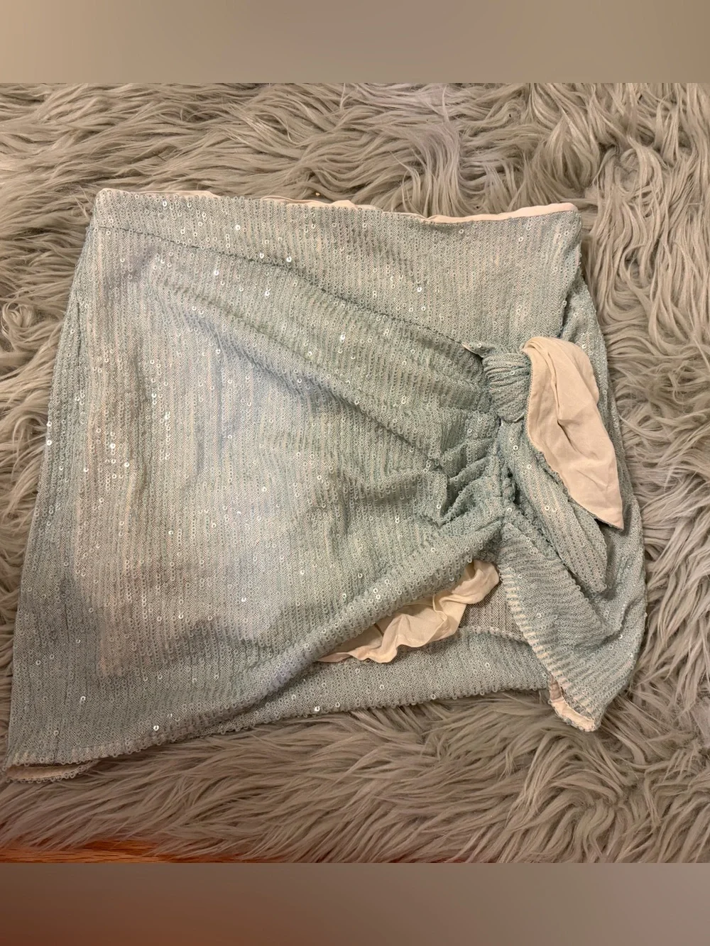 Free People light blue sequin mini skirt with tie front detail